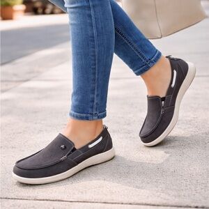 WalkHero Comfort Slip On Shoes Womens Gray Walking Loafers Orthopedic Support
